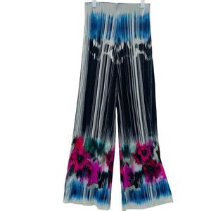 Petit Pois By Viviana G Floral Striped Pull-on Wide Leg Pants Multicolor Small
